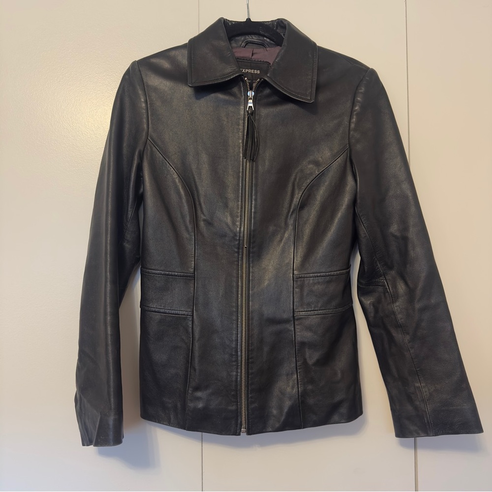 Express Genuine Leather Zip-Front Jacket | Black